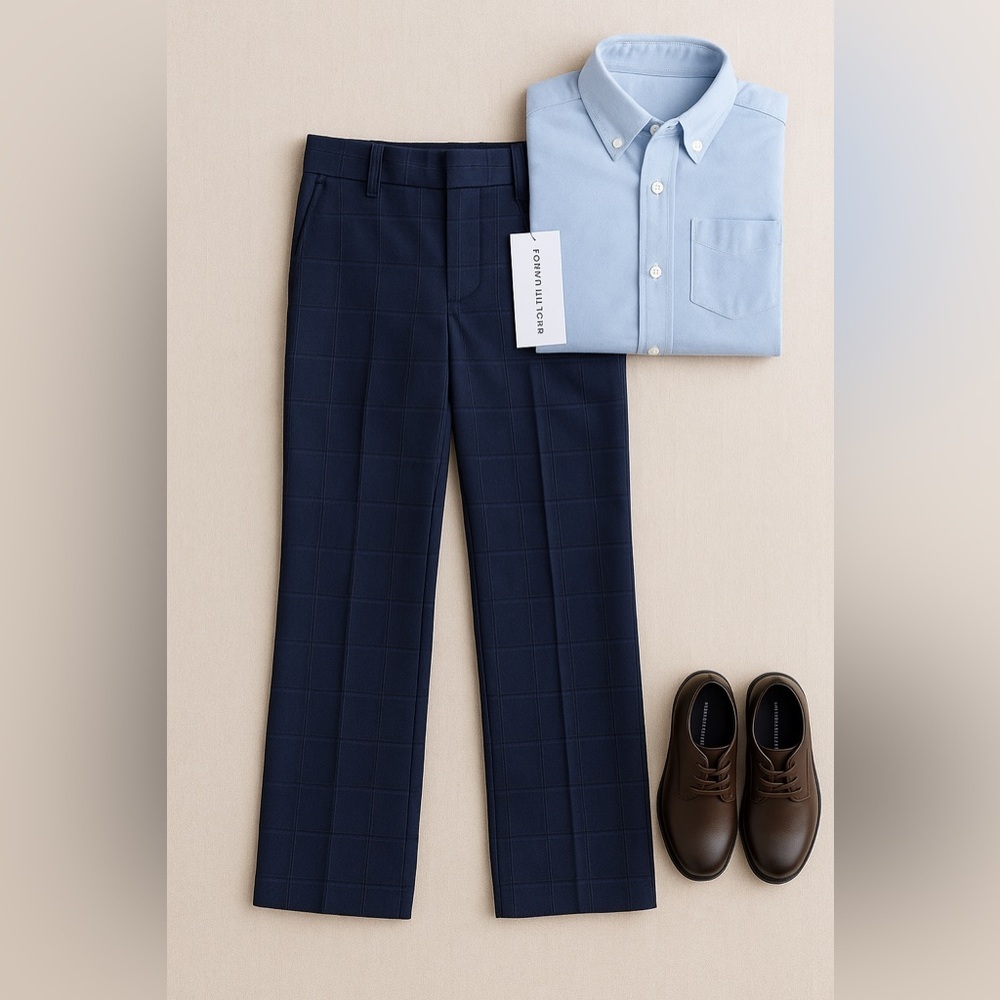 NWT Tommy Hilfiger Boys Navy Windowpane Plaid Dress Pants 16 (Also 12 and 18)